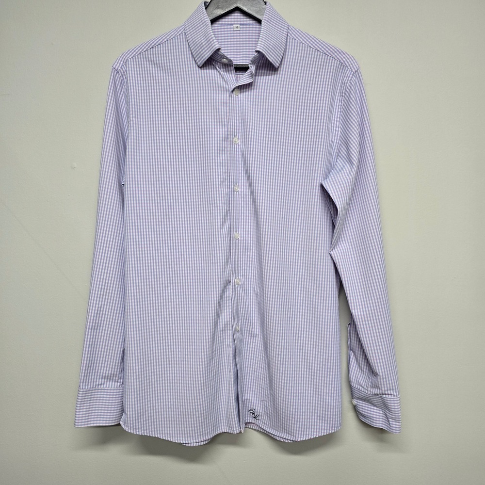 State & Liberty Gingham Button Down Shirt Mens M Pink Blue Stretch Preppy
